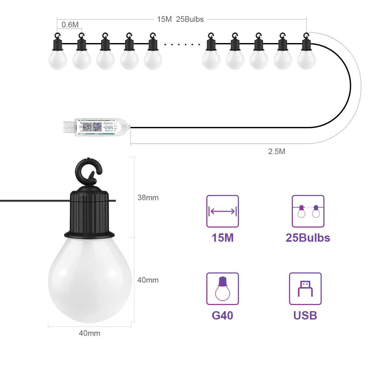 الذكية G40 LED لمبة سلسلة ضوء  - مراجعة Smart Garden Festoon Lights وسعره