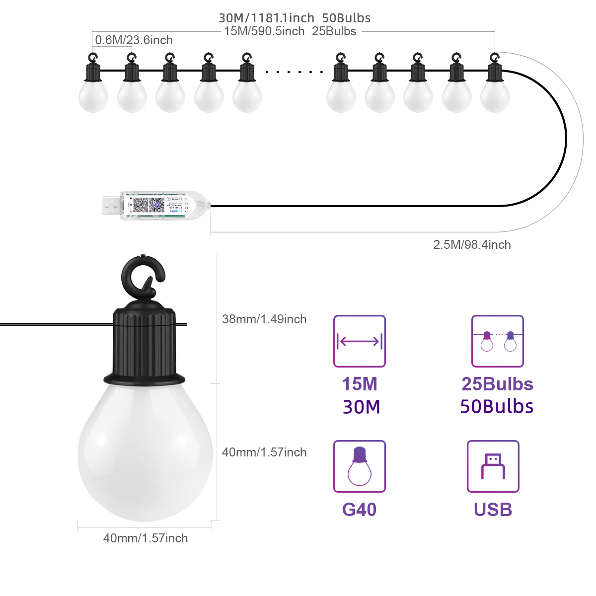 سلسلة إضاءة LED ذكية G40 تعمل  - مراجعة Smart Garden Festoon Lights وسعره